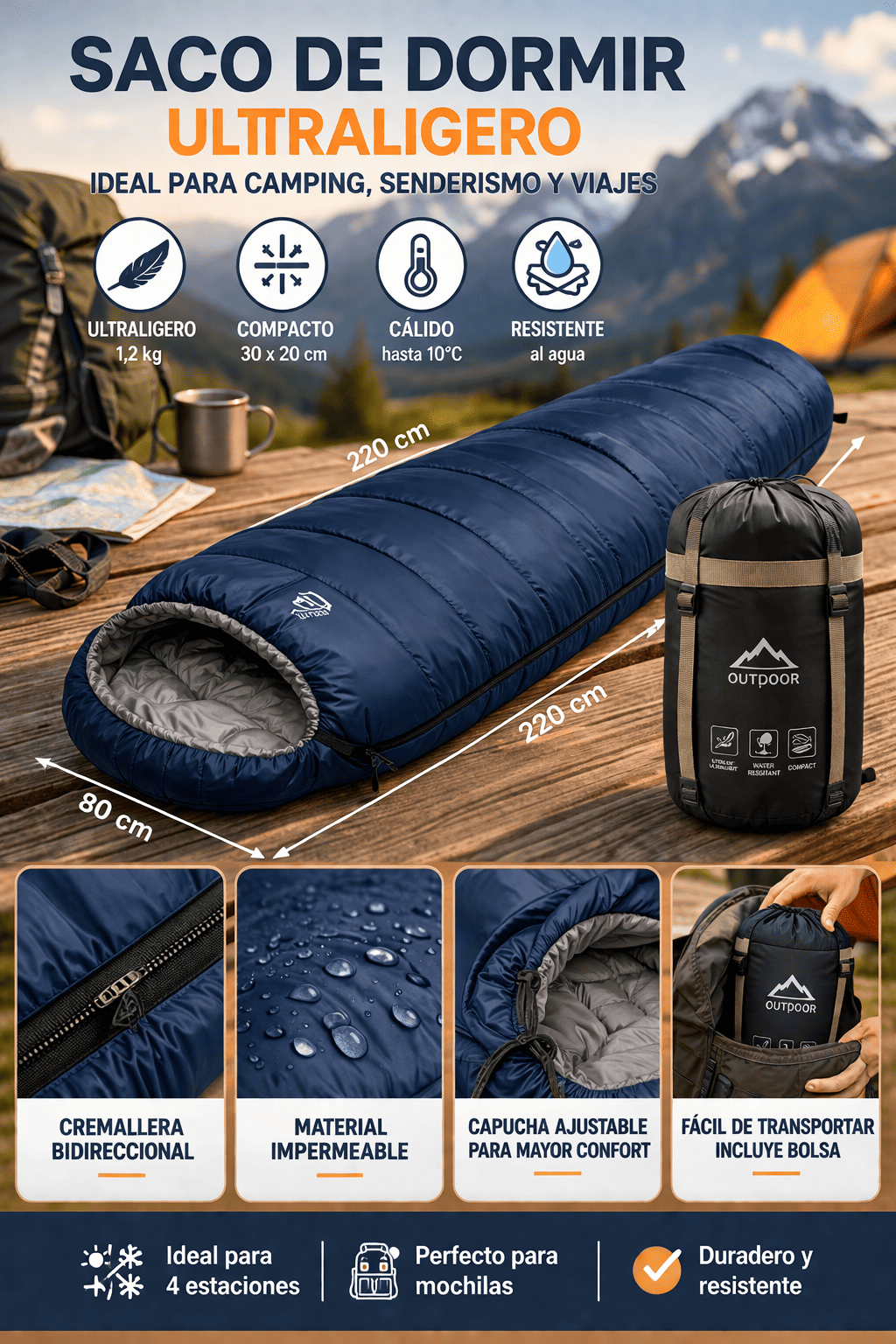 Saco de dormir ultraligero de viaje - Imagen 2