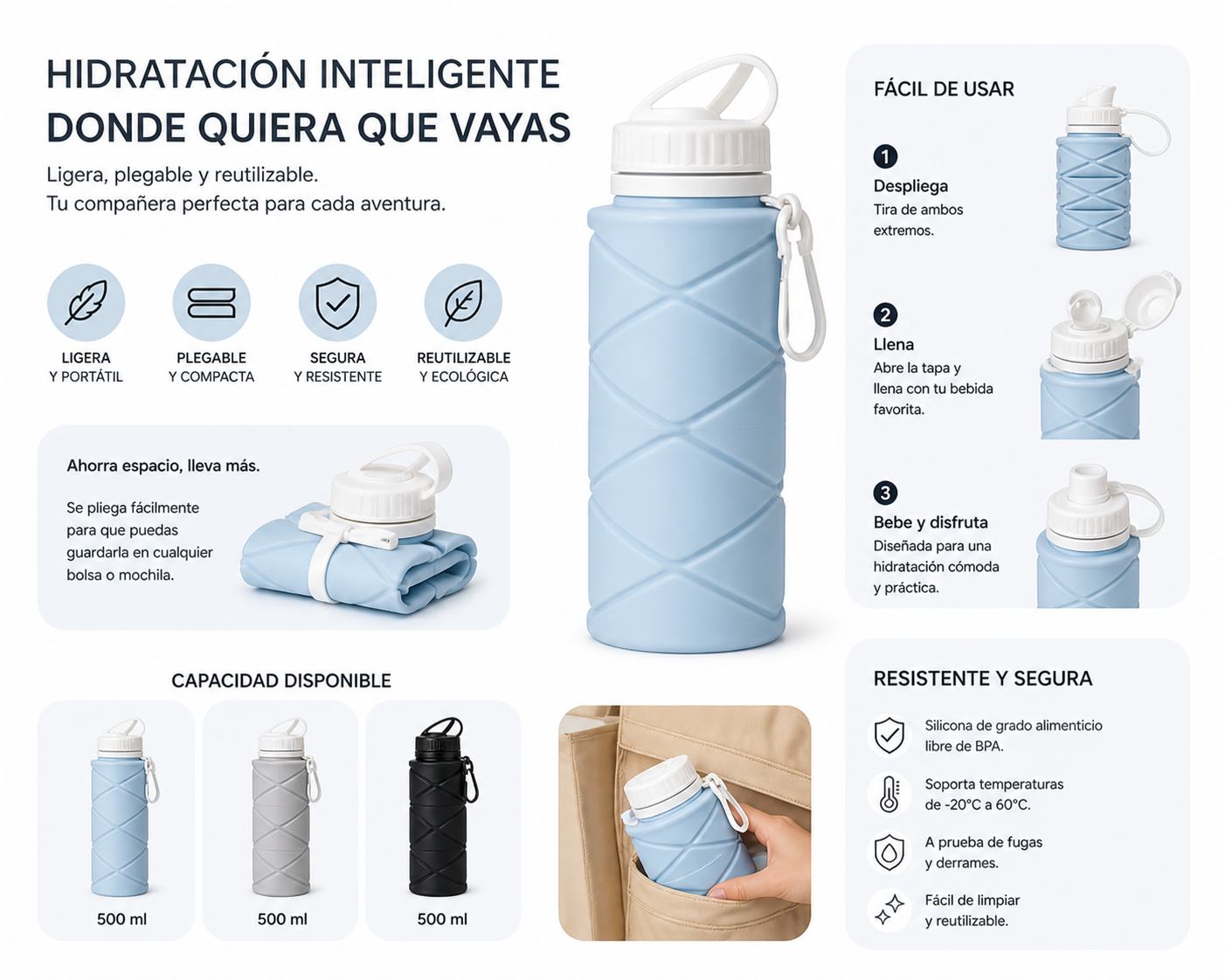 Cantimplora plegable portátil - Imagen 5