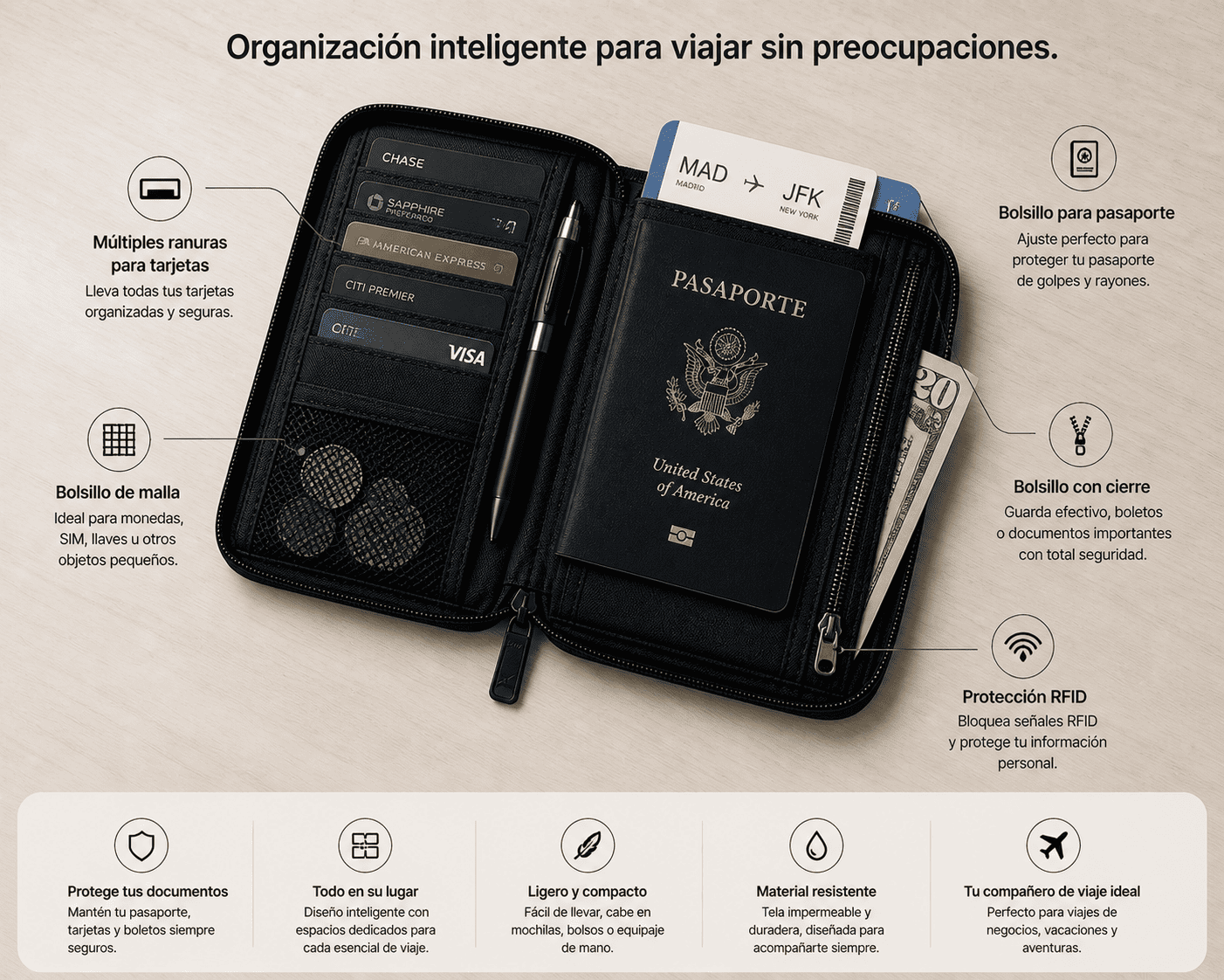 Porta pasaporte y cartera de viaje RFID - Imagen 4