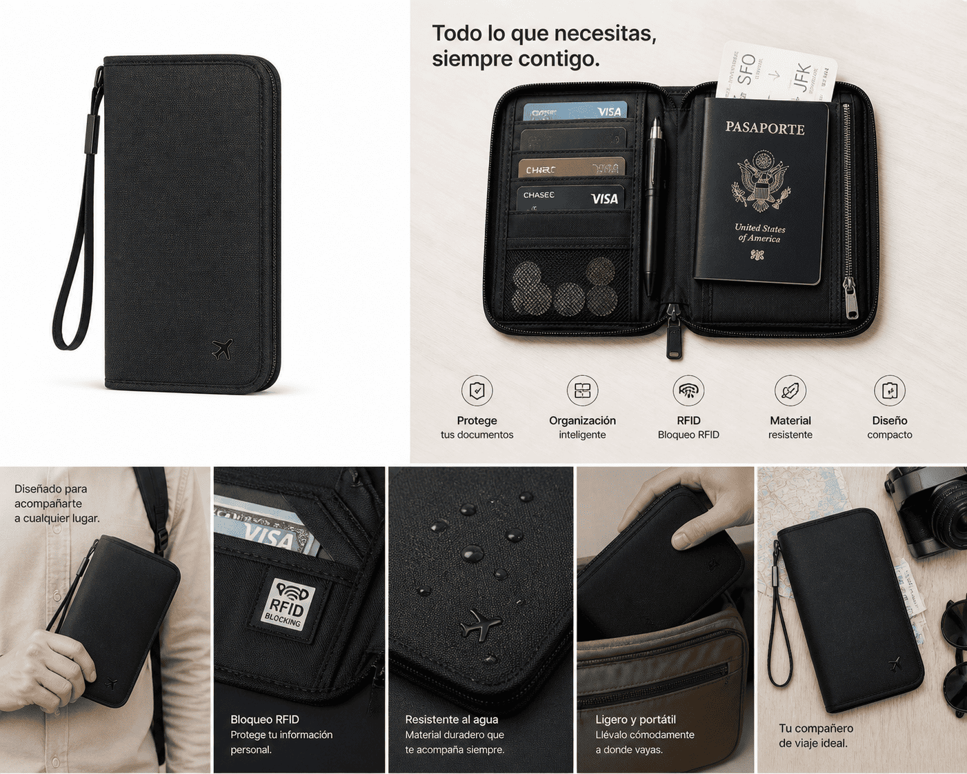 Porta pasaporte y cartera de viaje RFID - Imagen 5